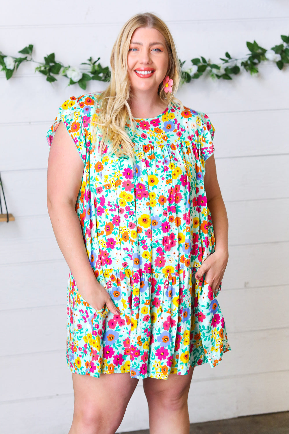 Bethany Floral Print Ruffle Frill Sleeve Dress