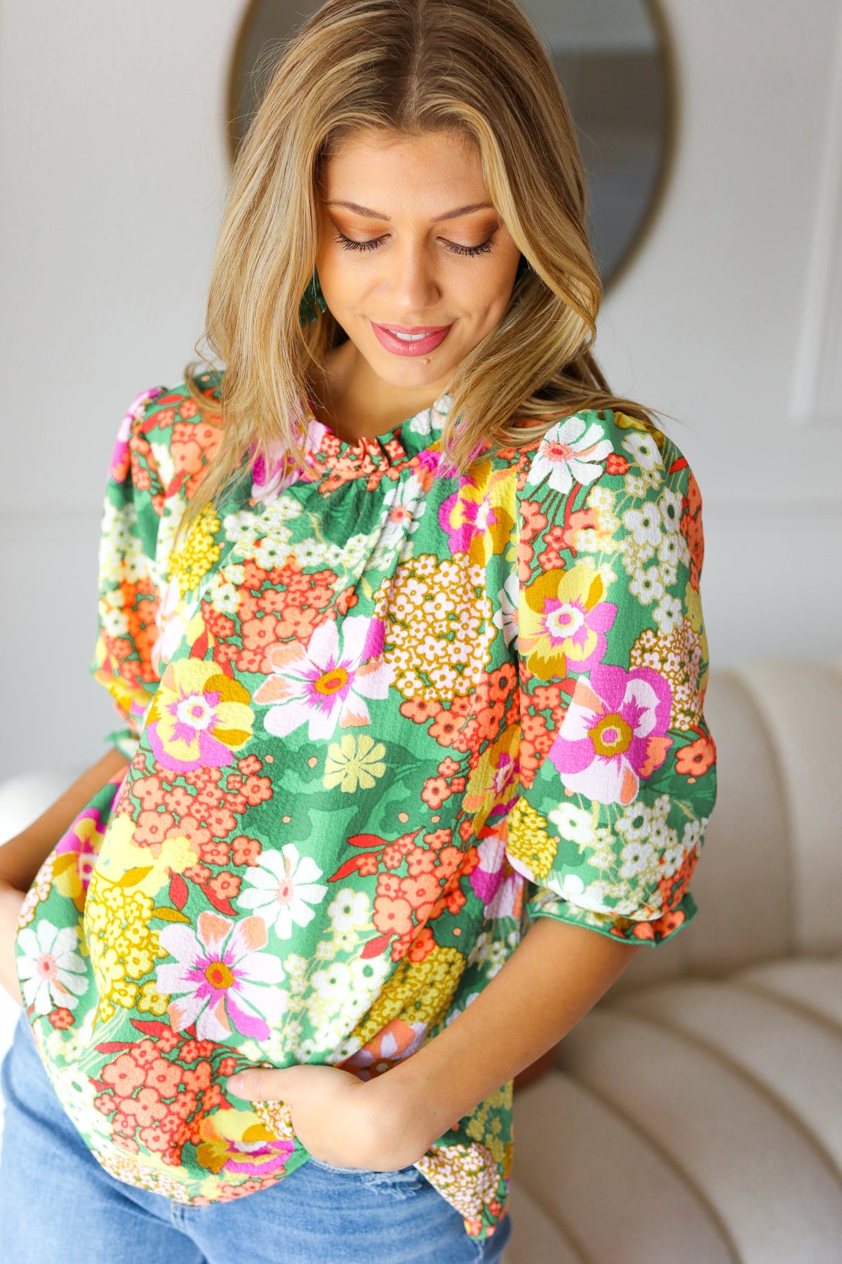All For You Floral Print Frill Sleeve Top