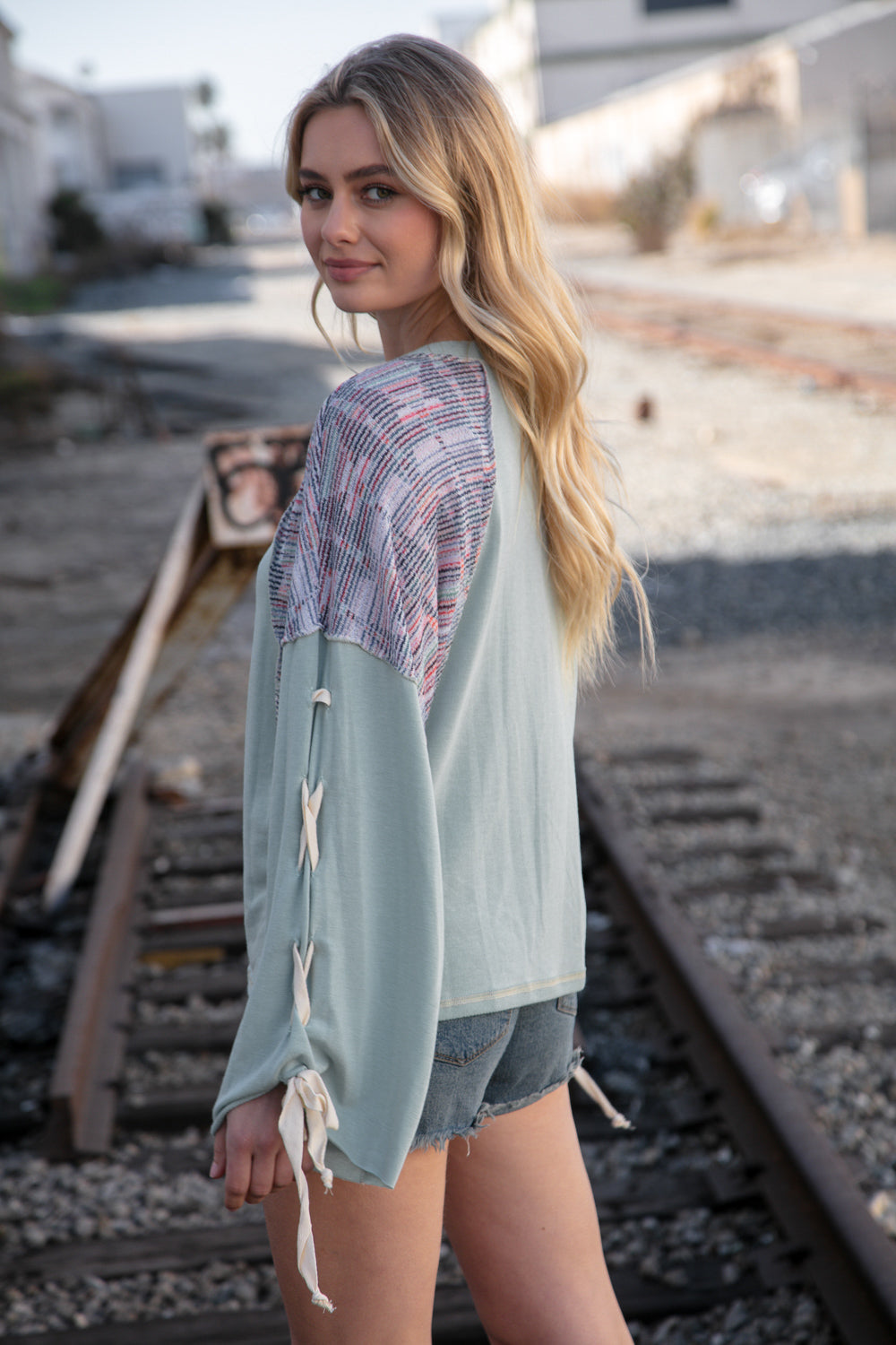 Melody Lace Up Long Sleeve Oversized Pullover