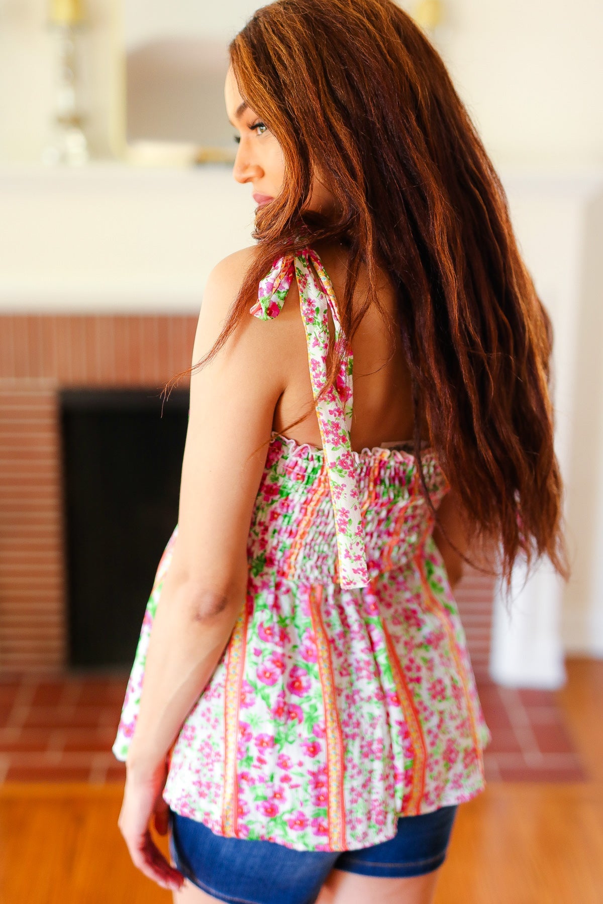 Sunny Days Floral Print Smocked Top • Fuchsia