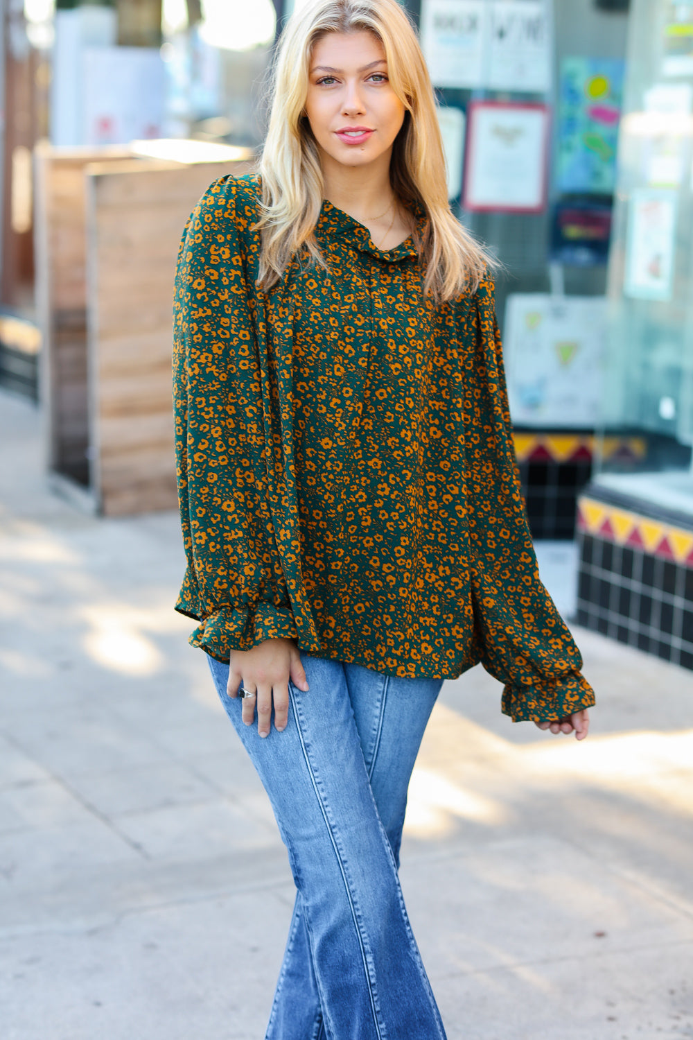 Sweet But Sassy Ditzy Floral Frill Neck Top