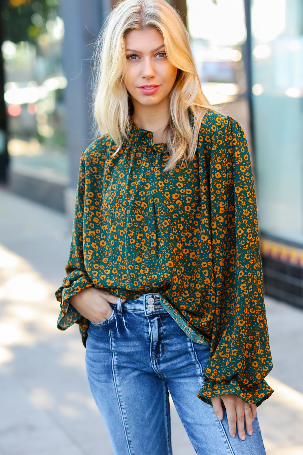 Sweet But Sassy Ditzy Floral Frill Neck Top