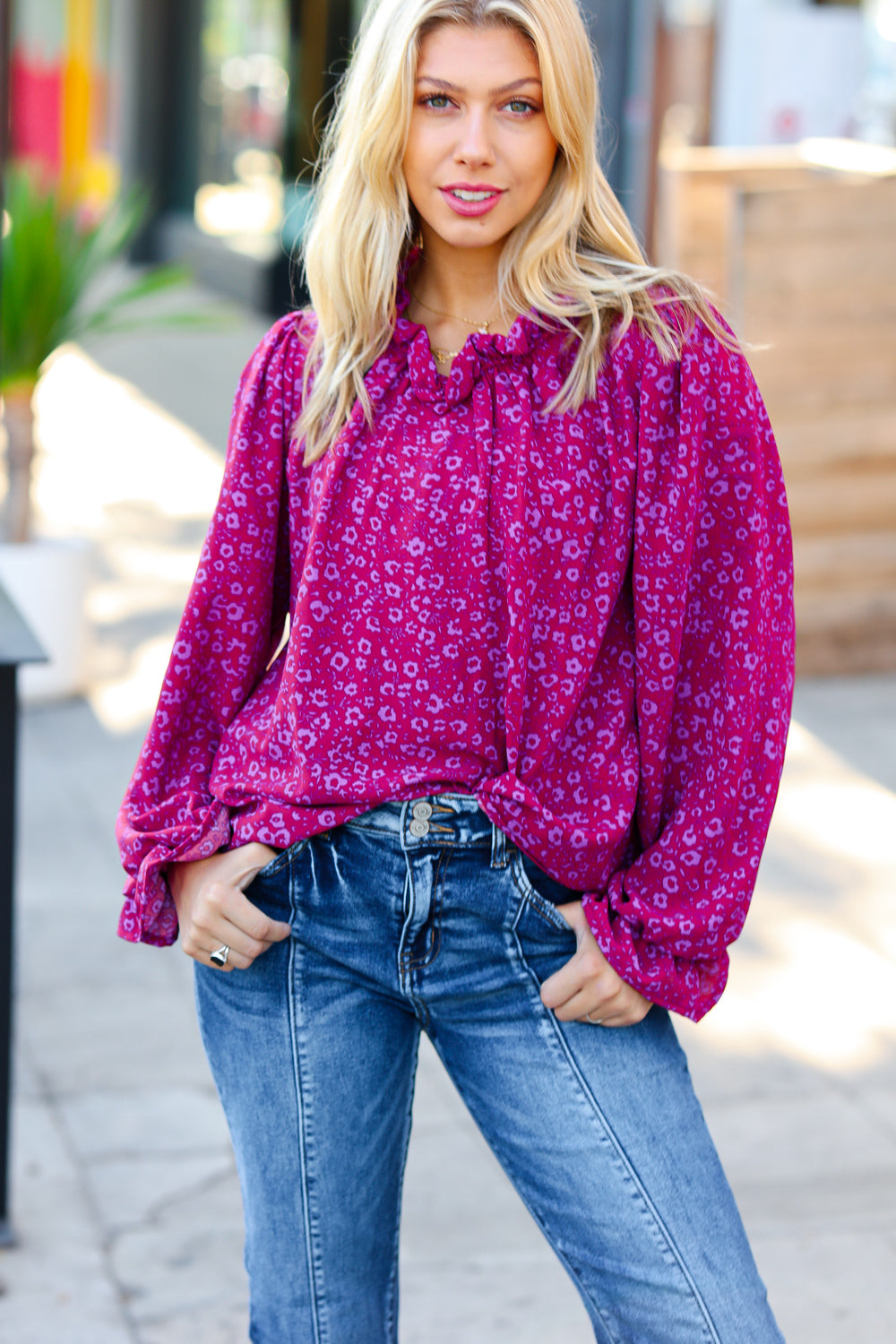 In Your Dreams Ditzy Floral Frill Neck Top