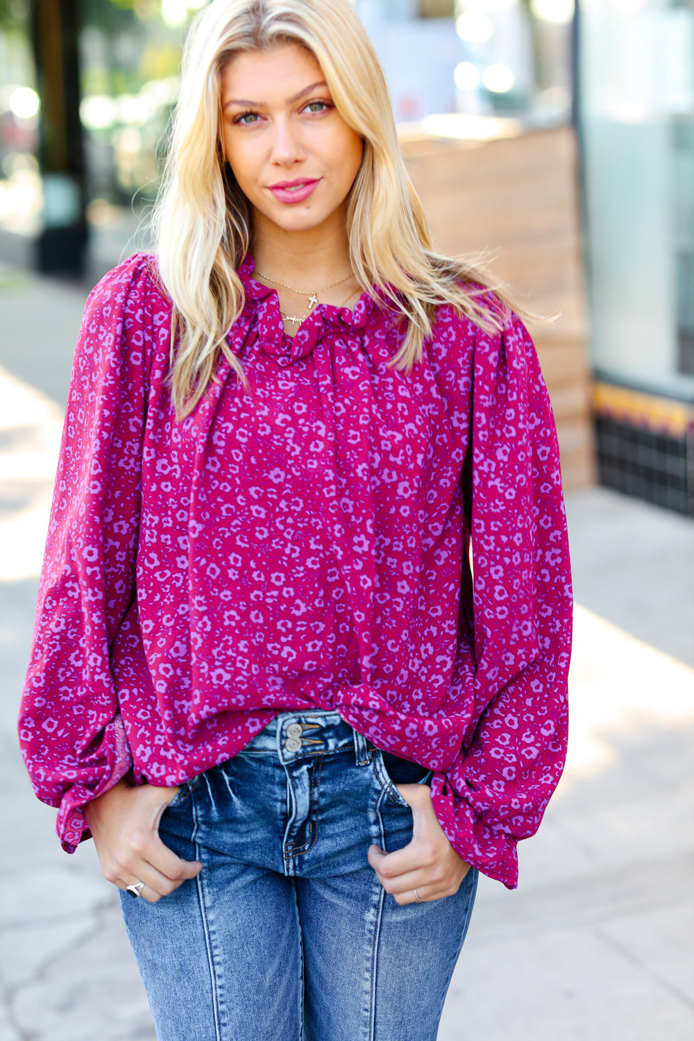 In Your Dreams Ditzy Floral Frill Neck Top