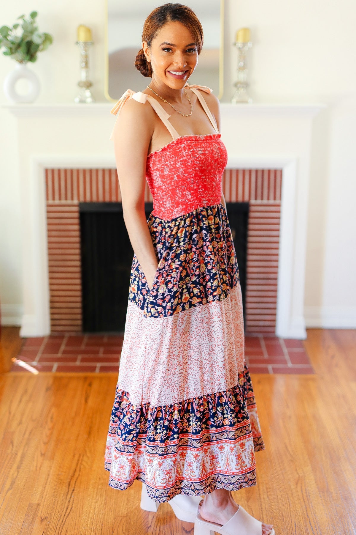 Vacay Vibes Floral Smocked Tiered Maxi Dress • Orange