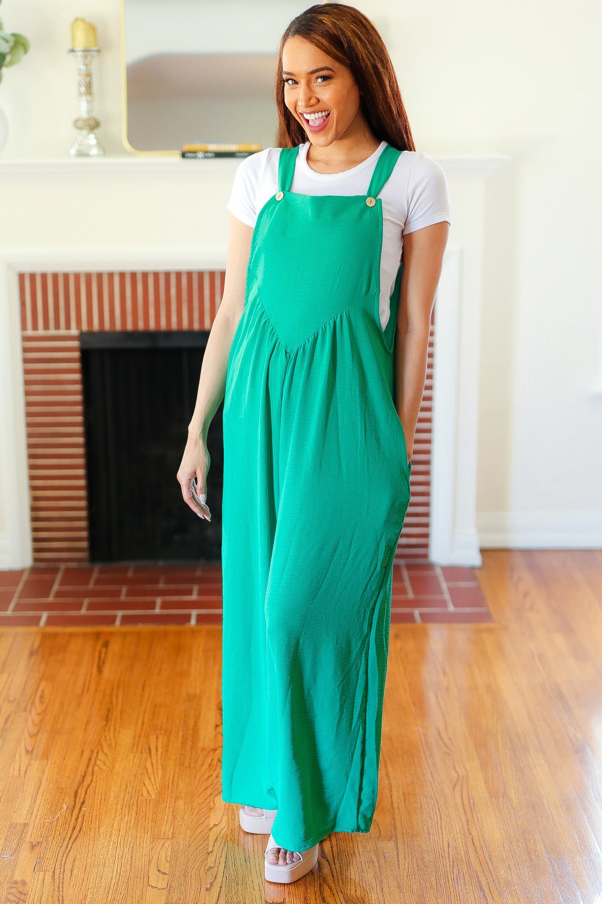 Summer Dreaming Wide Leg Overall Jumpsuit • Emerald