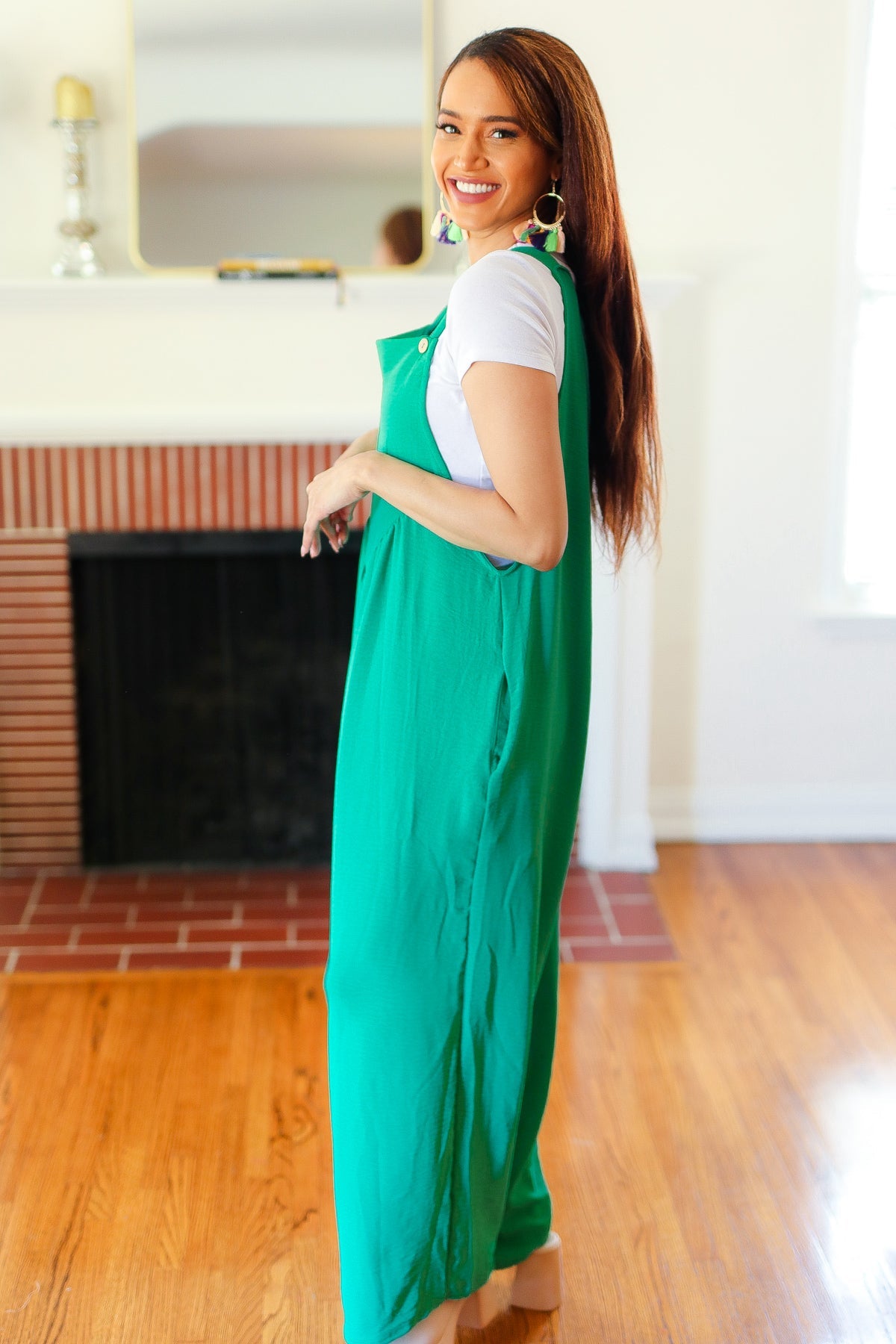 Summer Dreaming Wide Leg Overall Jumpsuit • Emerald