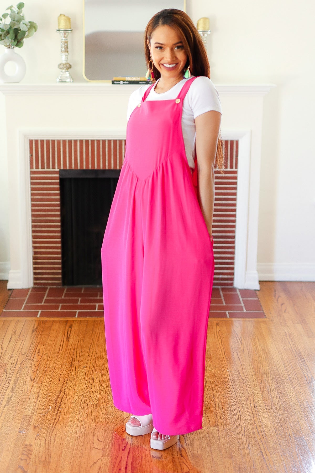 Summer Dreaming Wide Leg Overall Jumpsuit • Pink