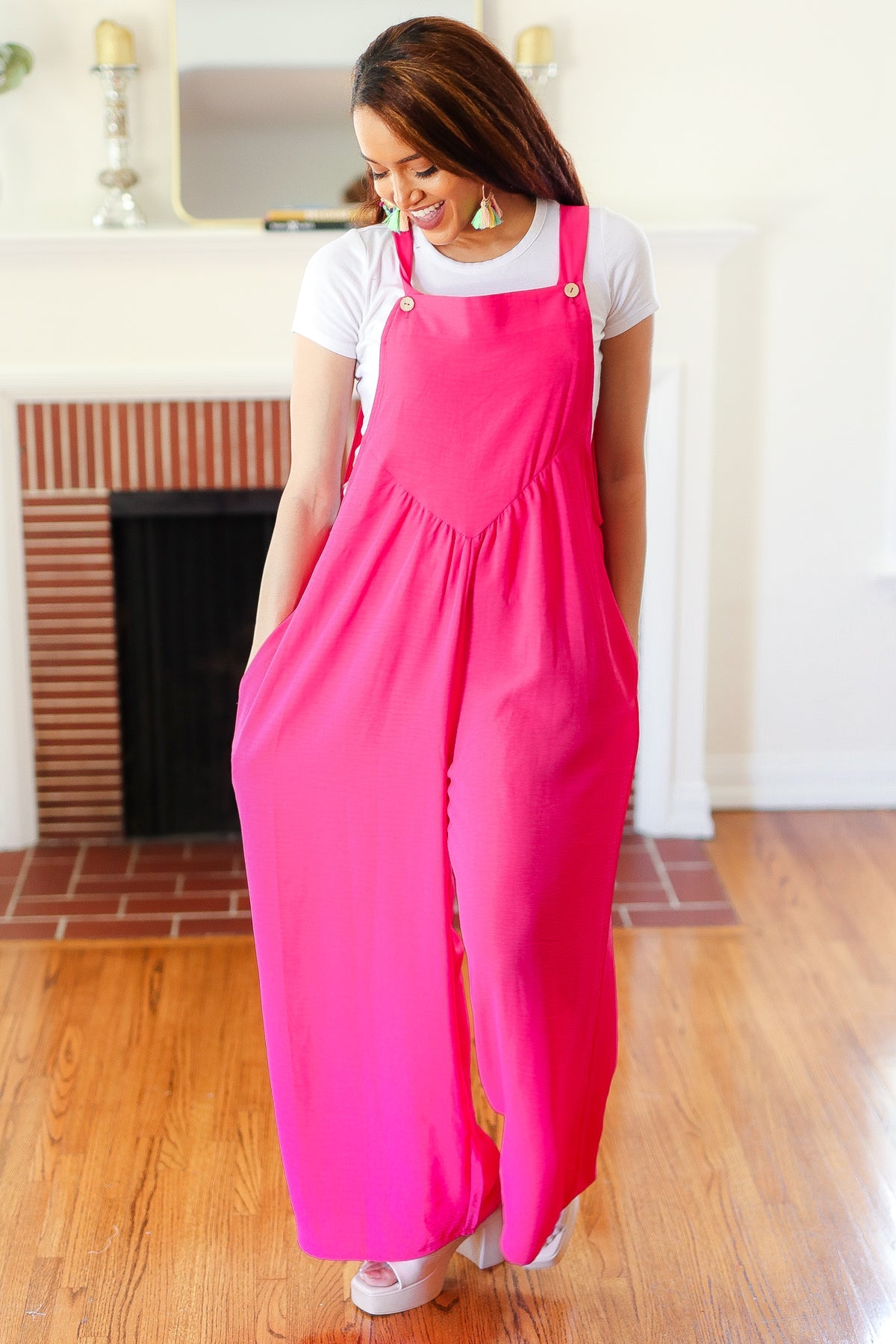 Summer Dreaming Wide Leg Overall Jumpsuit • Pink