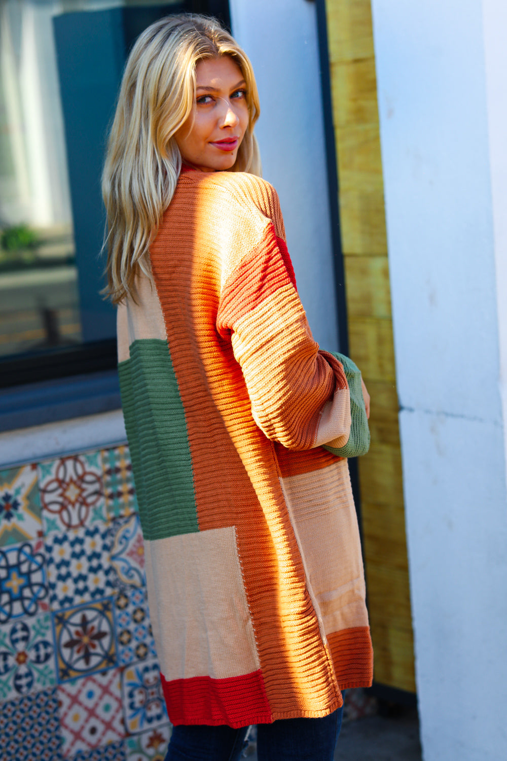 Latte Ready Color Block Open Knit Cardigan