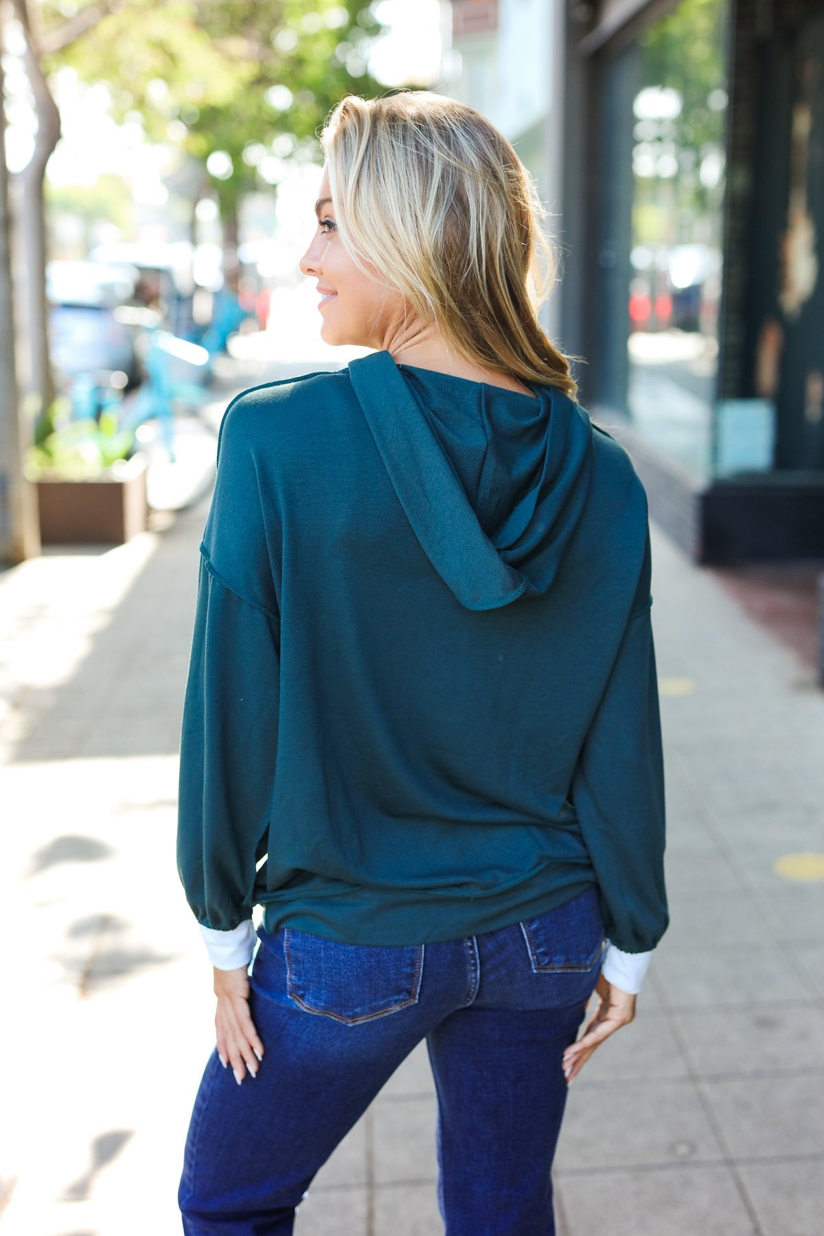 Heart Open Color Block Terry Knit Hoodie