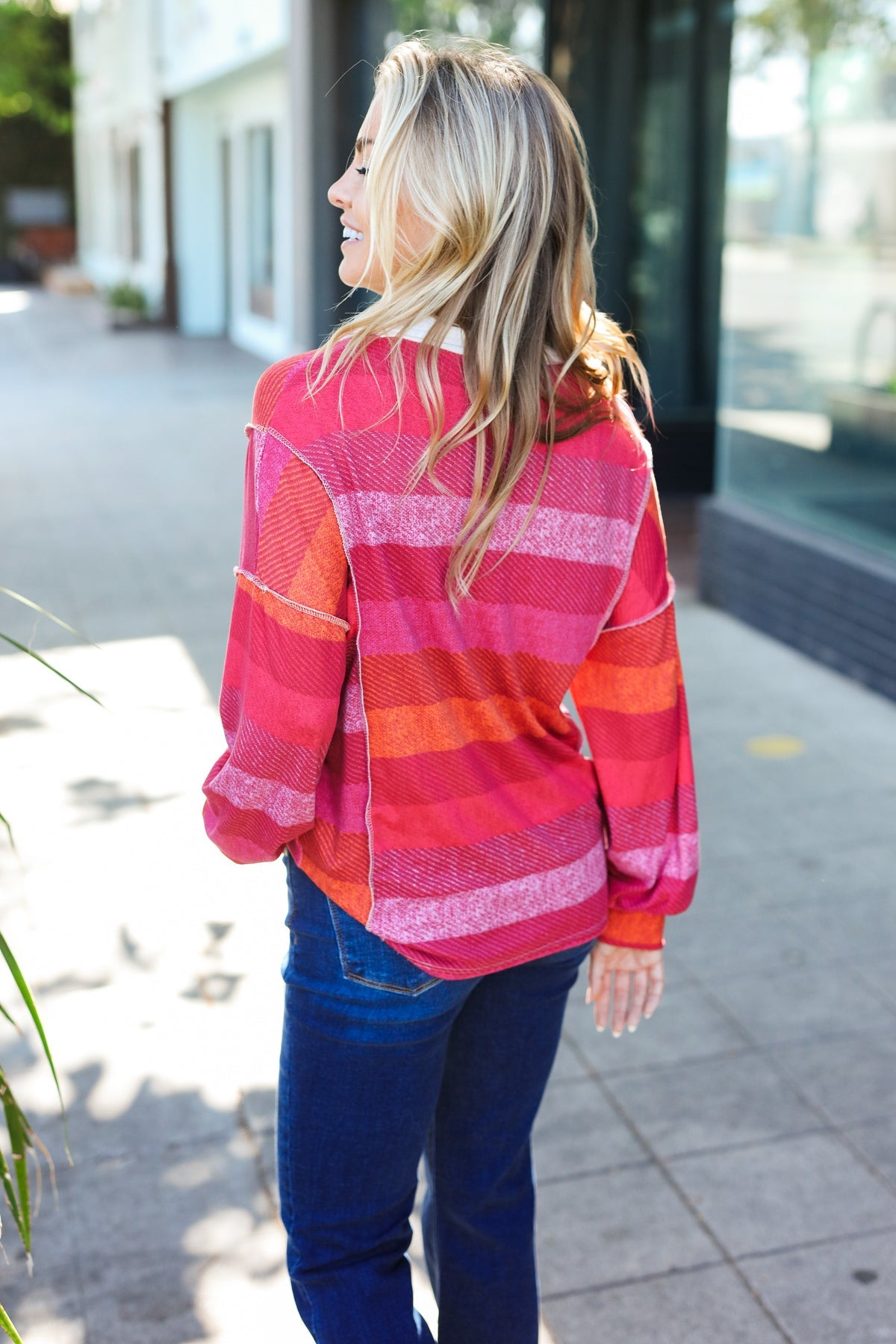 All Good Striped Button Down Placket Collared Top