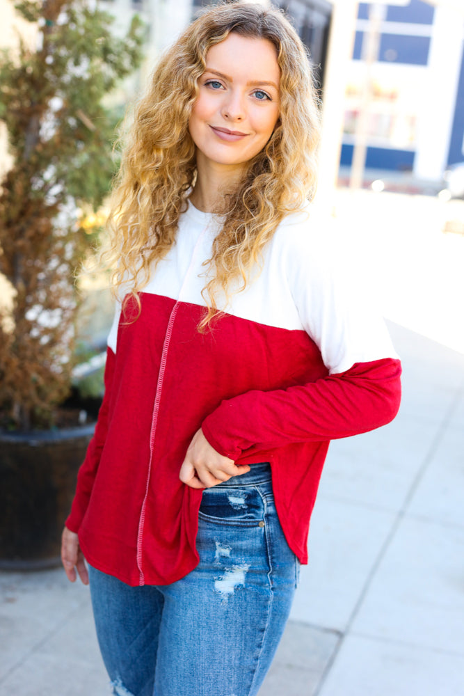 Ready In Red Outseam Color Block Top