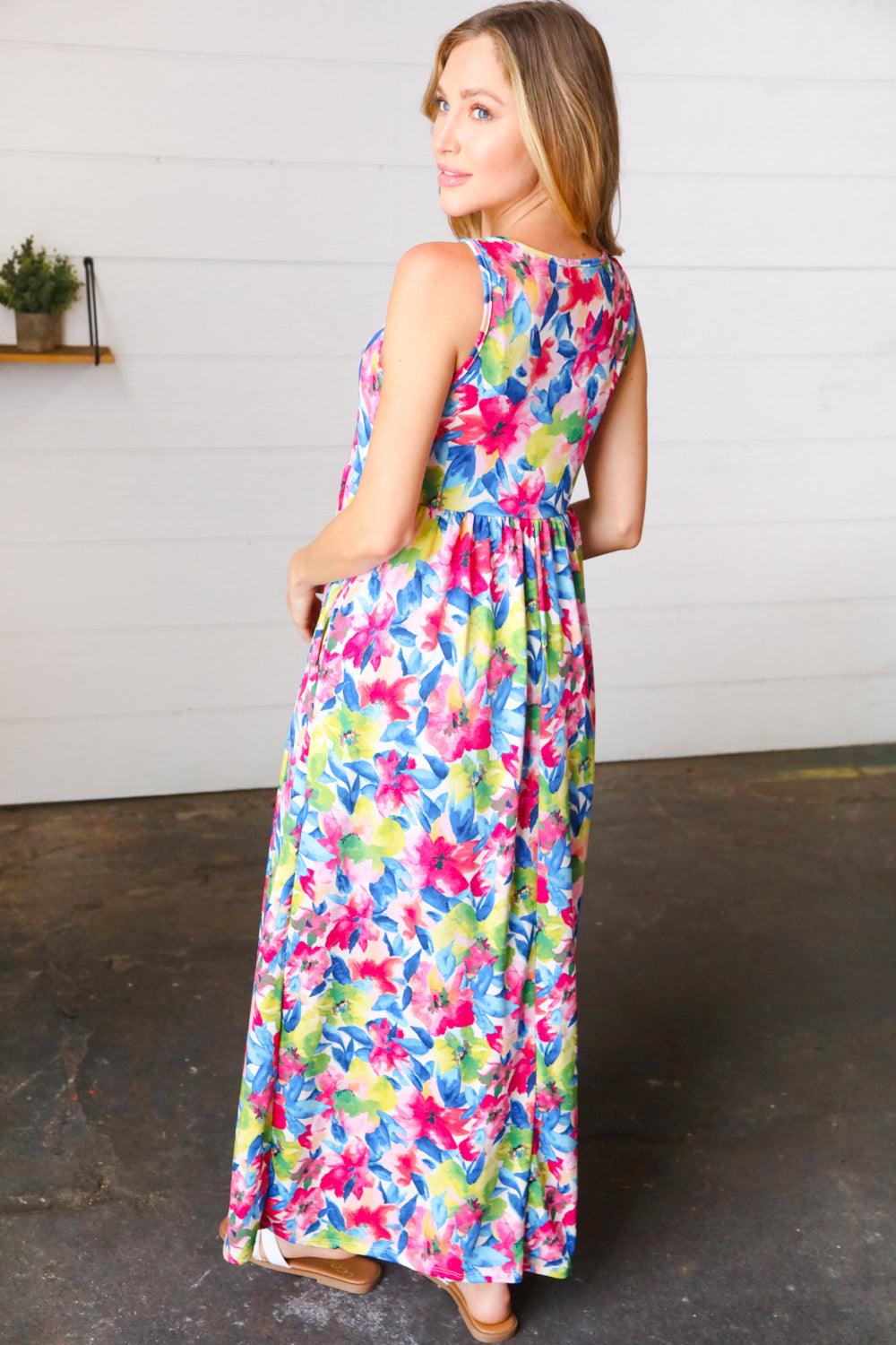 Wonderful Watercolor Sleeveless Maxi Dress - Atomic Wildflower