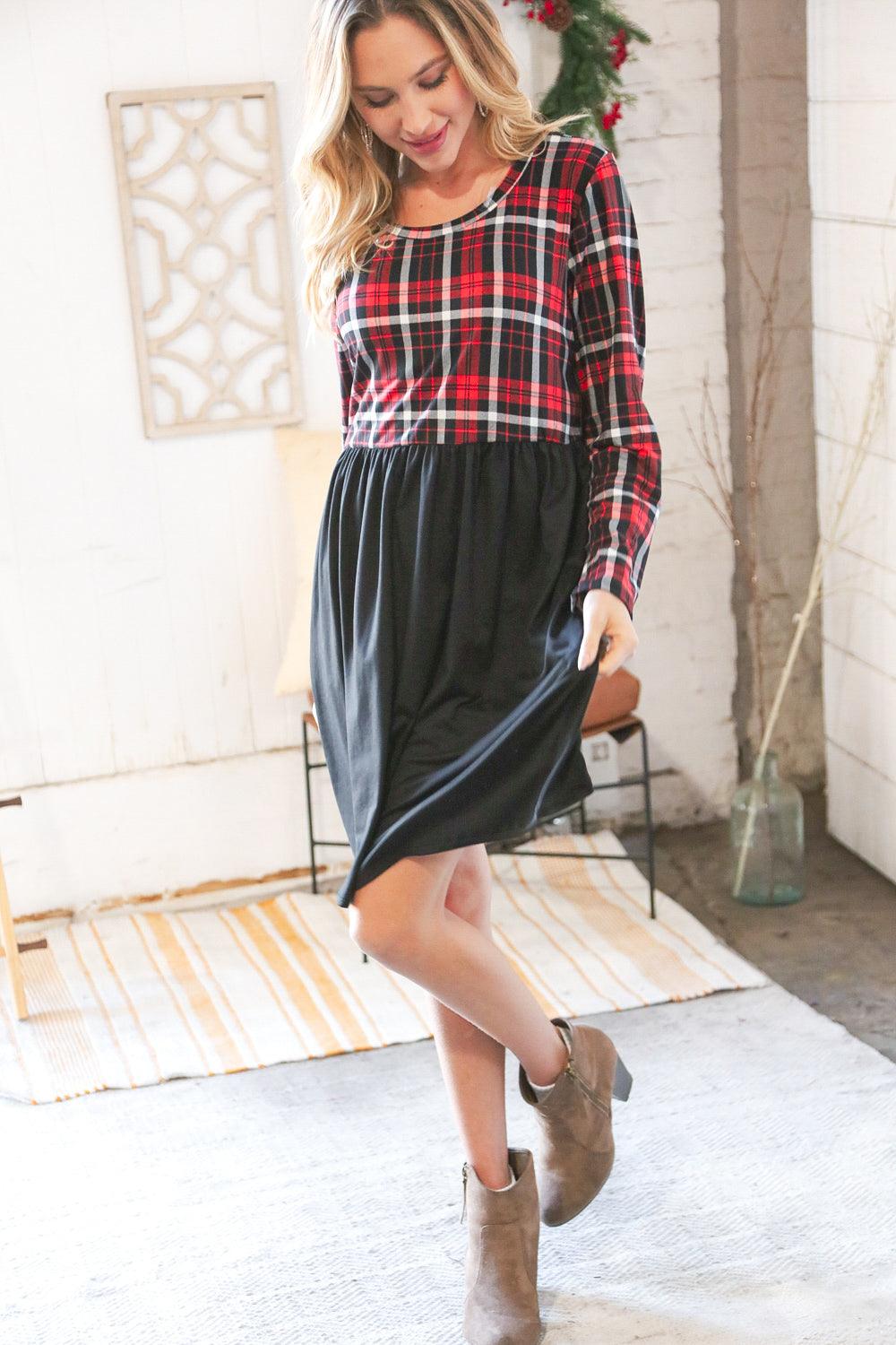 About You Plaid Hacci Babydoll Swing Dress - Atomic Wildflower
