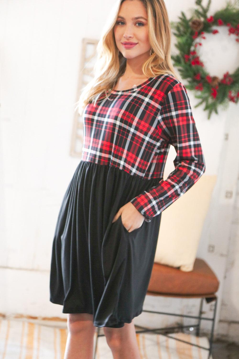 About You Plaid Hacci Babydoll Swing Dress - Atomic Wildflower