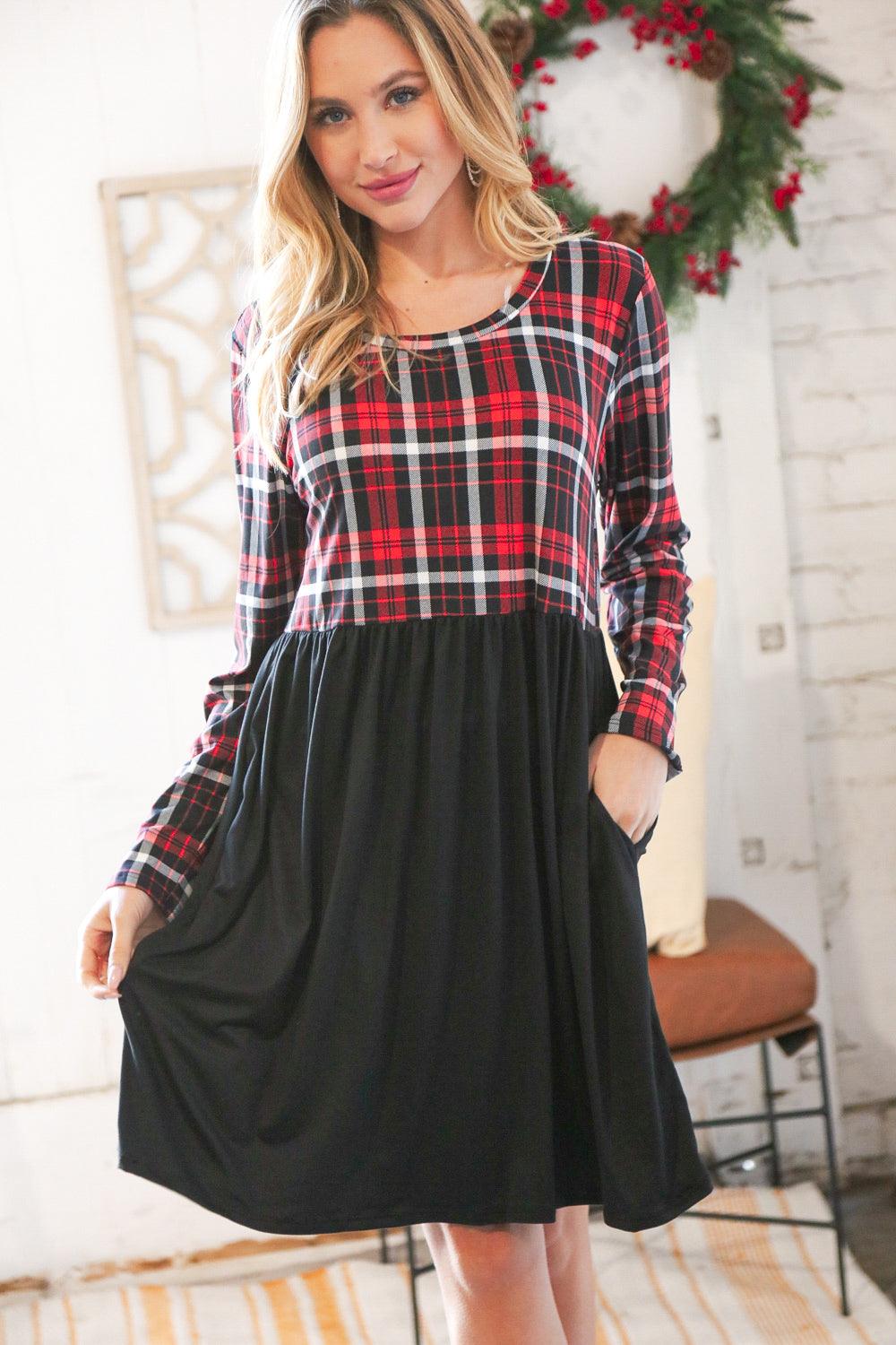 About You Plaid Hacci Babydoll Swing Dress - Atomic Wildflower
