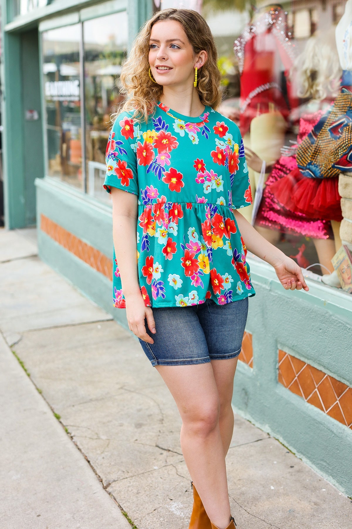Take Me Away Retro Floral Babydoll Top