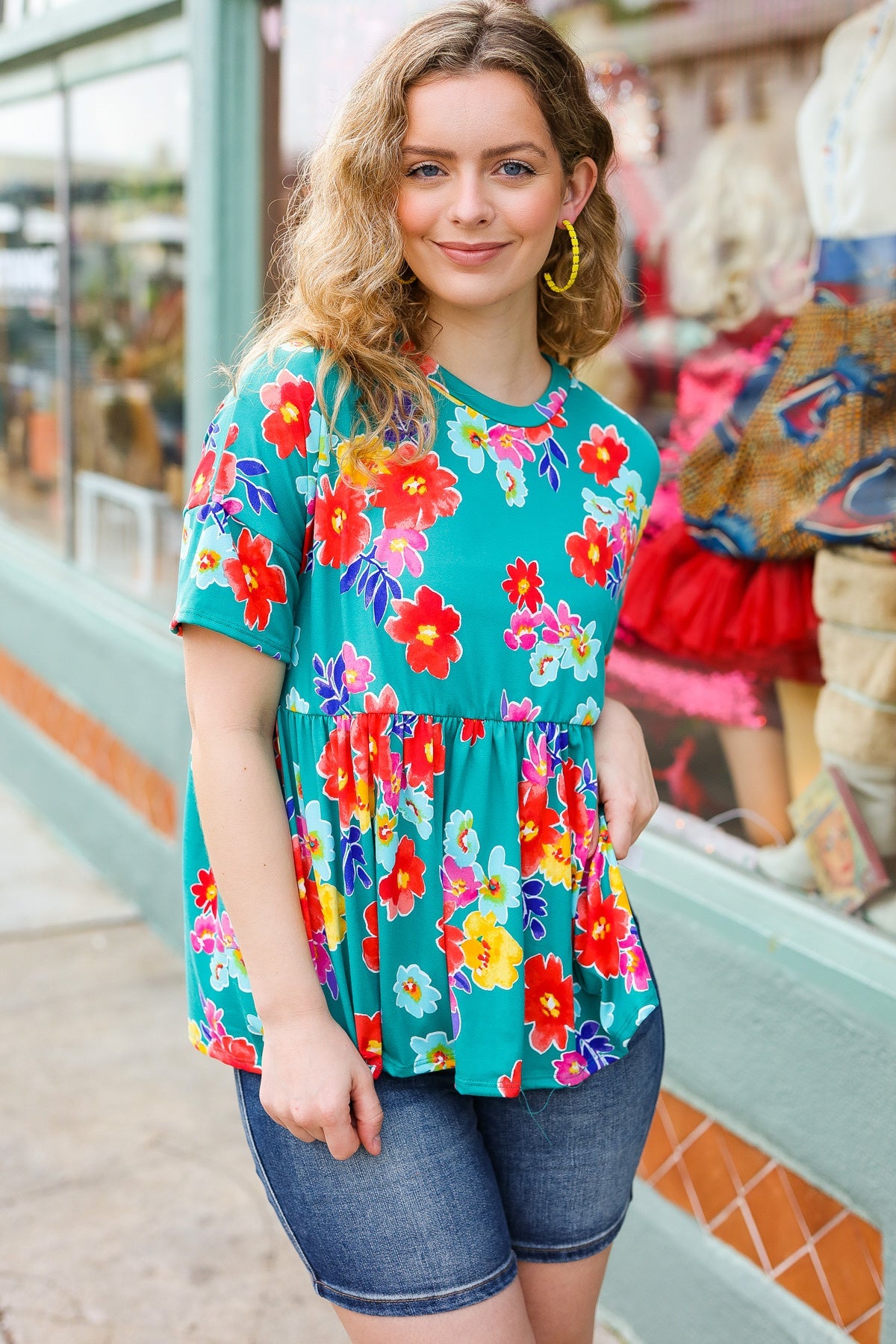 Take Me Away Retro Floral Babydoll Top