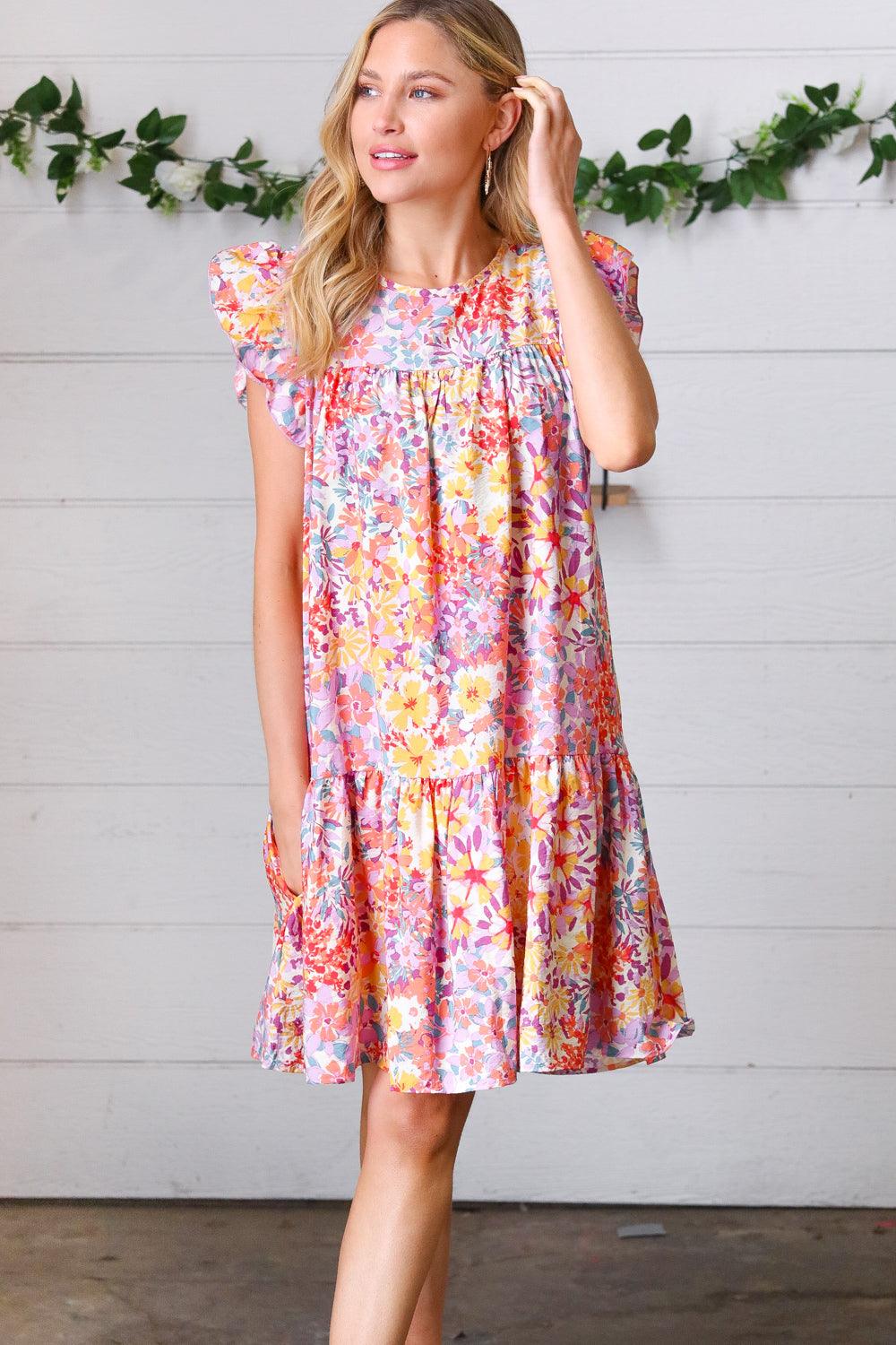Rambling Roads Floral Poplin Woven Dress - Atomic Wildflower