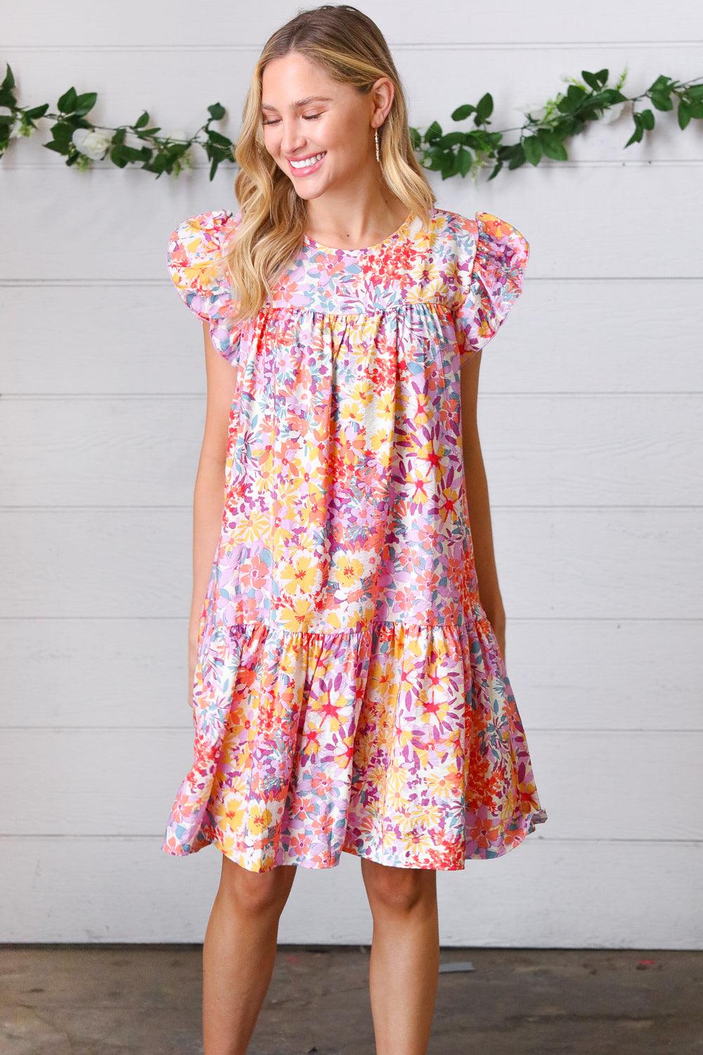 Rambling Roads Floral Poplin Woven Dress - Atomic Wildflower