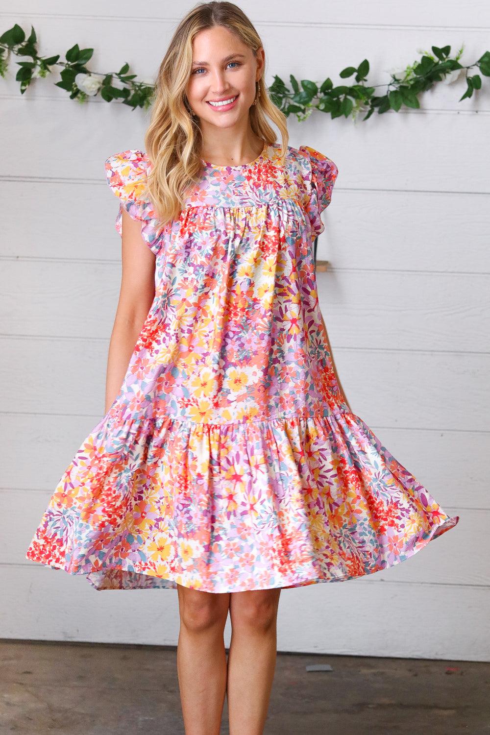 Rambling Roads Floral Poplin Woven Dress - Atomic Wildflower