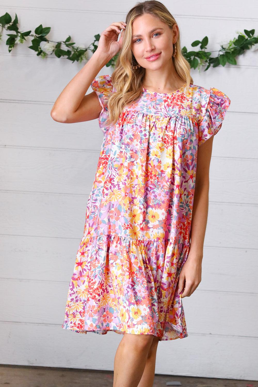 Rambling Roads Floral Poplin Woven Dress - Atomic Wildflower