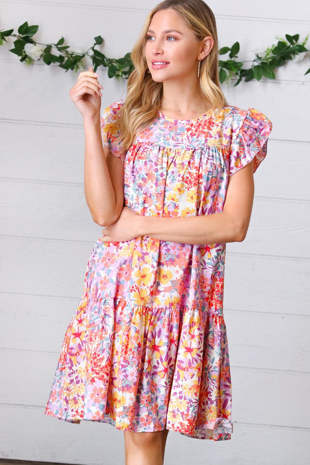 Rambling Roads Floral Poplin Woven Dress - Atomic Wildflower