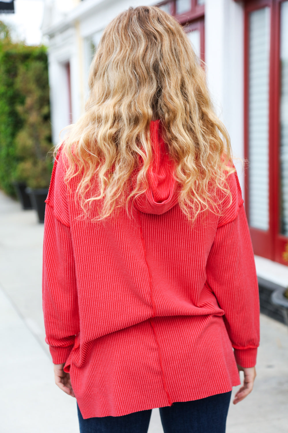 A New Day Rib Knit Hoodie • Red