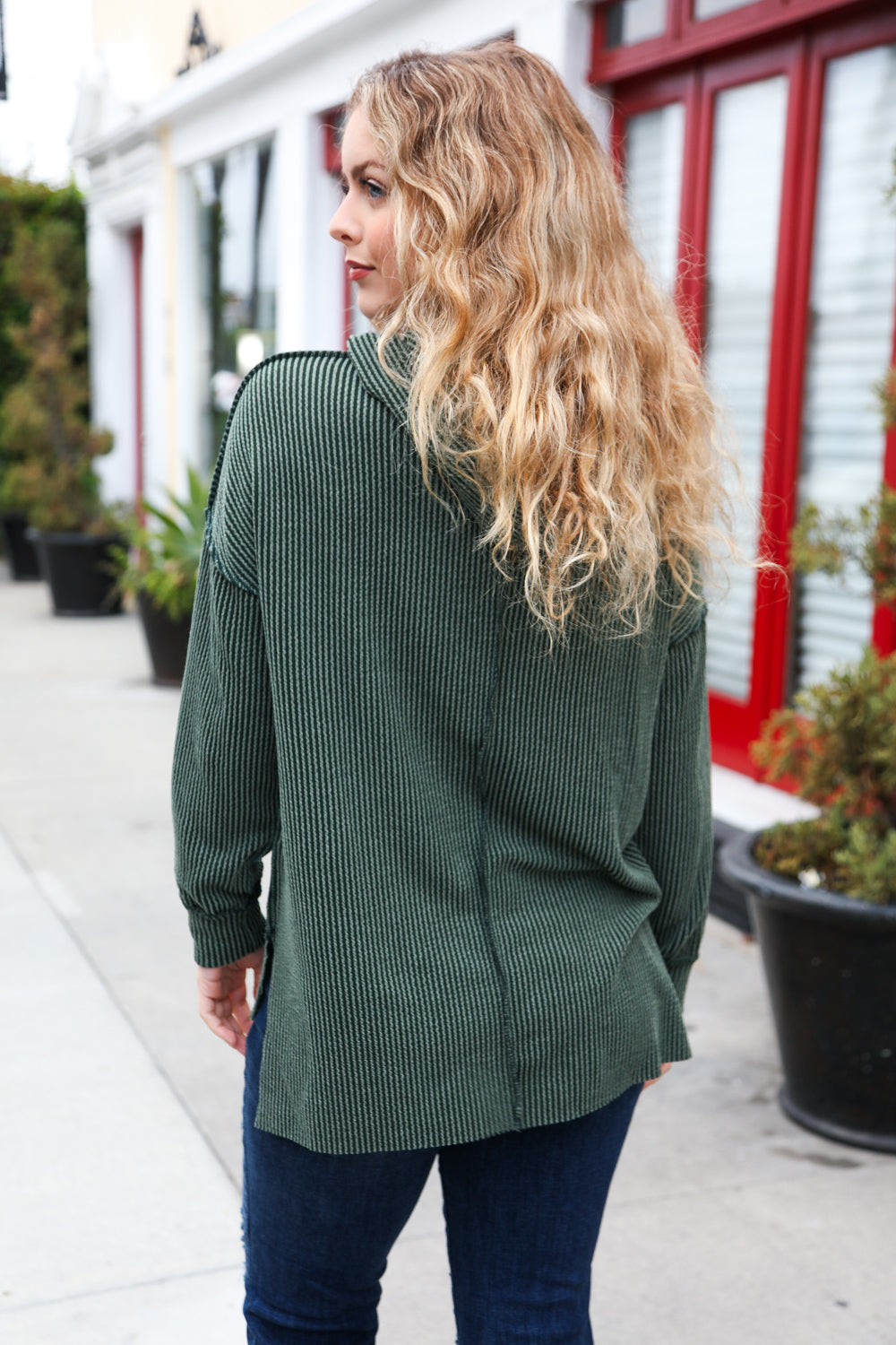 A New Day Rib Knit Hoodie • Forest Green