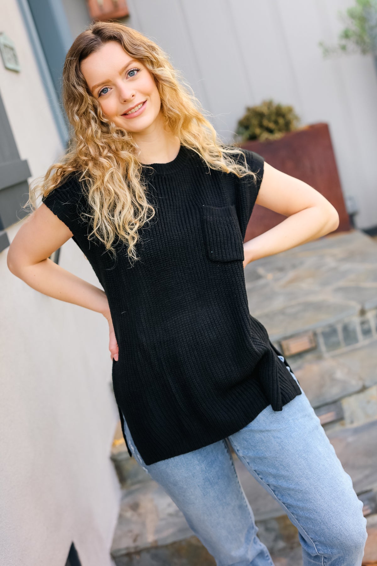 Best In Bold Dolman Ribbed Knit Sweater Top • Black