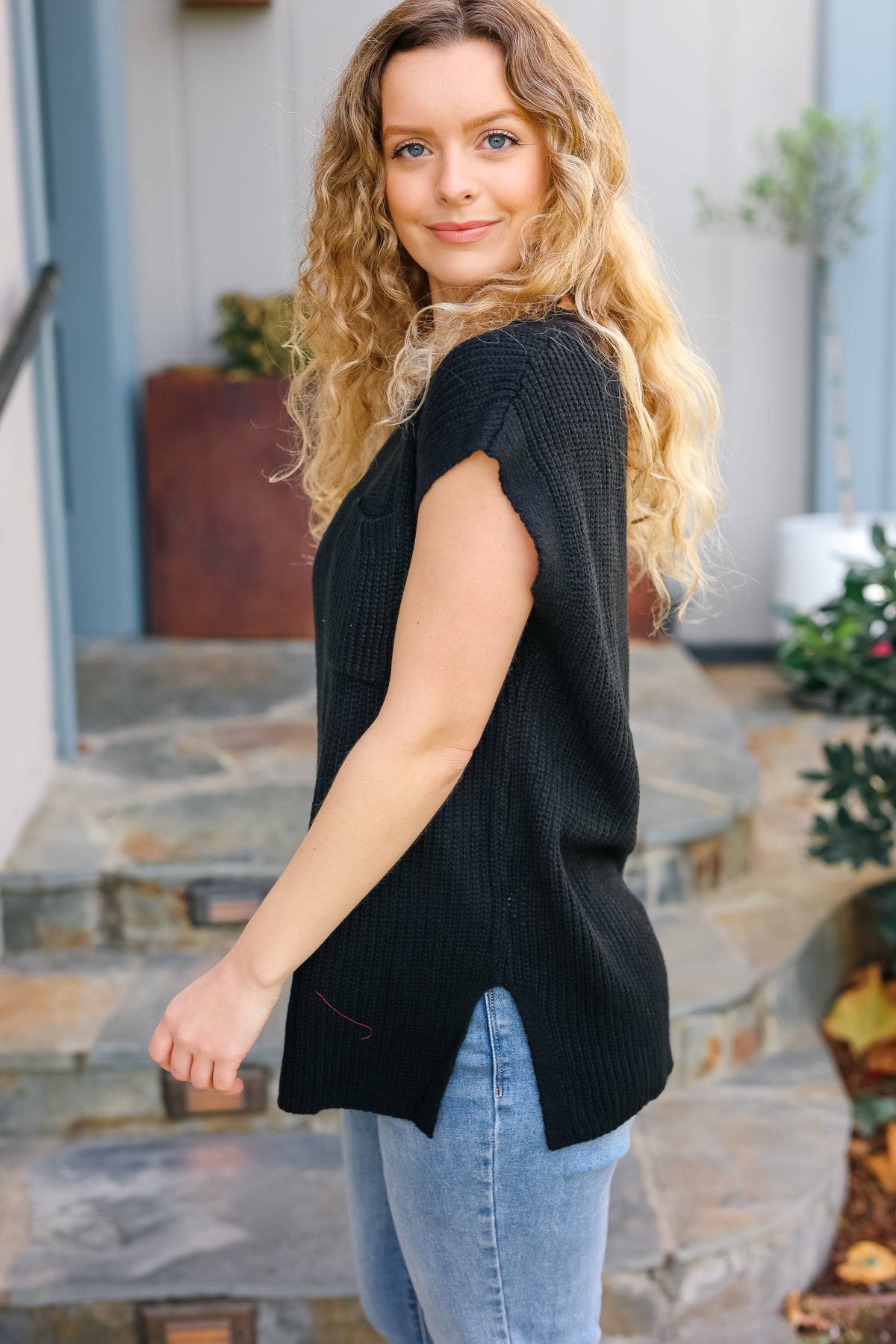Best In Bold Dolman Ribbed Knit Sweater Top • Black