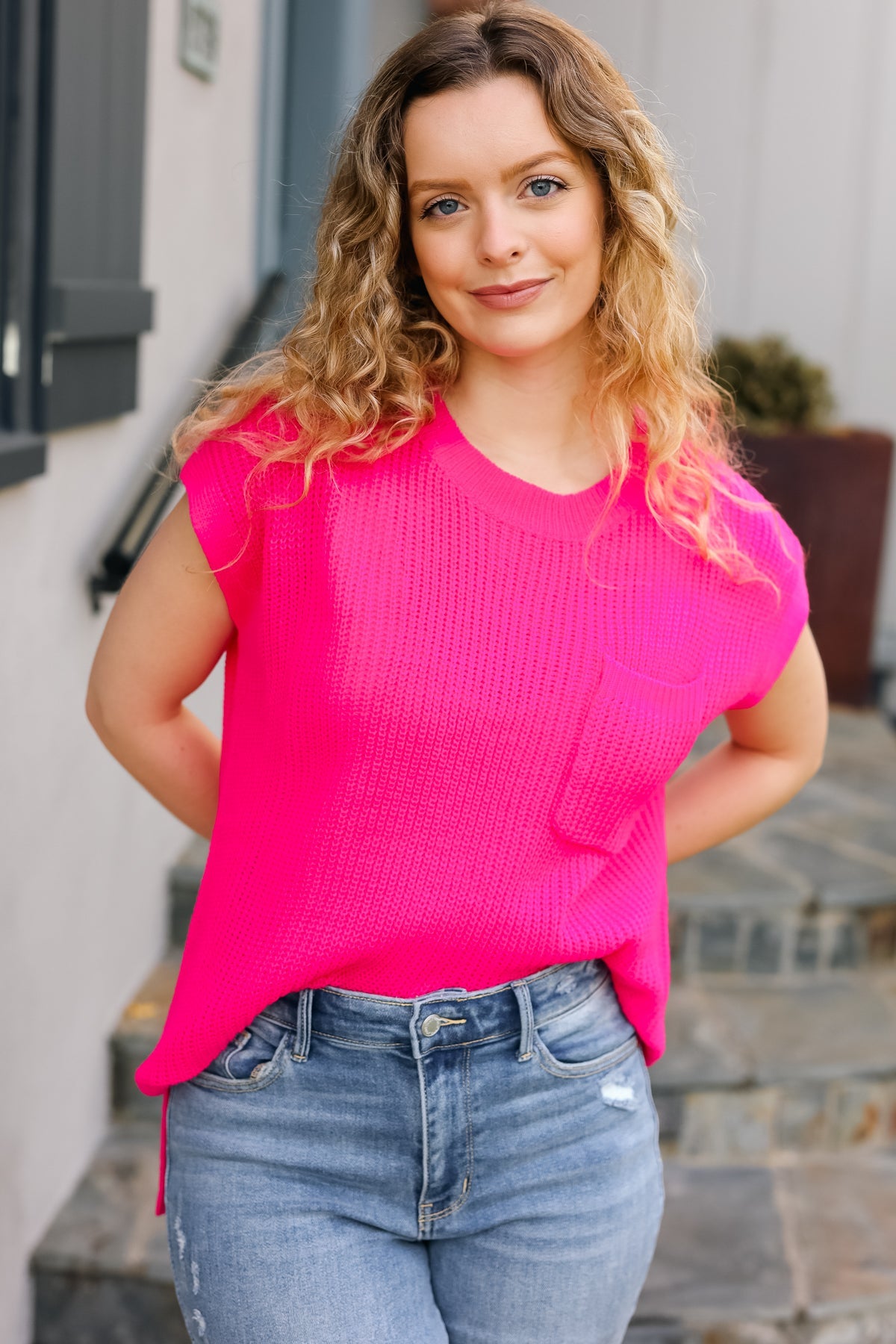 Best In Bold Dolman Ribbed Knit Sweater Top • Hot Pink