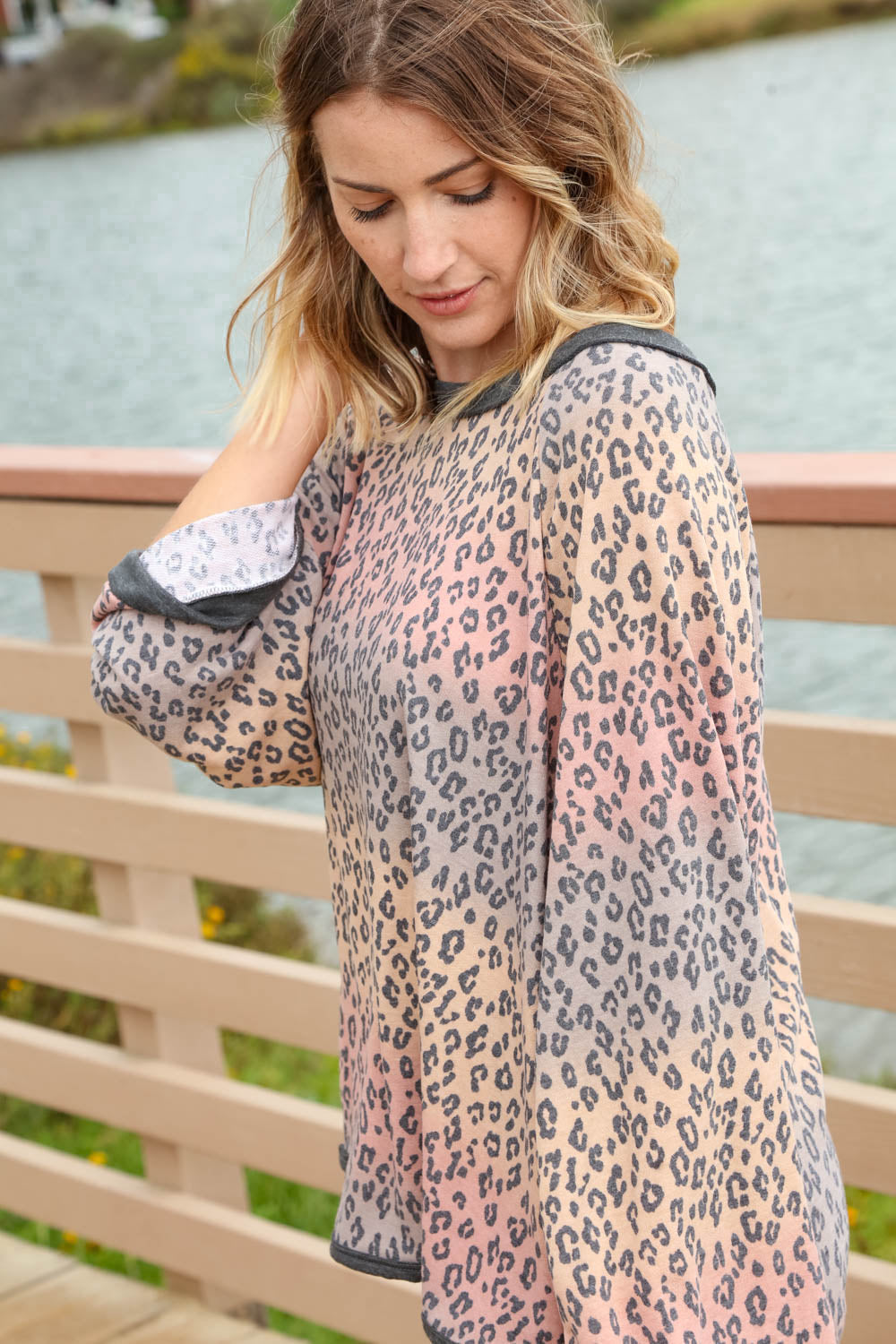 Wash Me In Color Leopard Print Bell Sleeve Pullover