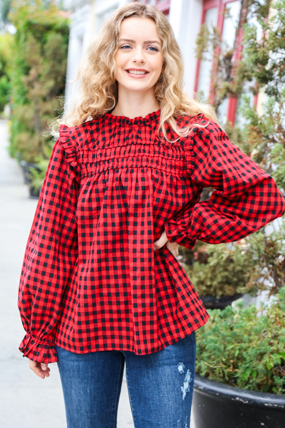 Don't Think Twice Gingham Mock Neck Top