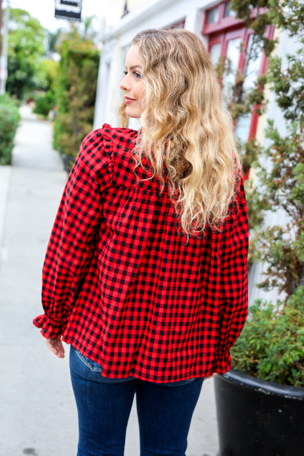 Don't Think Twice Gingham Mock Neck Top