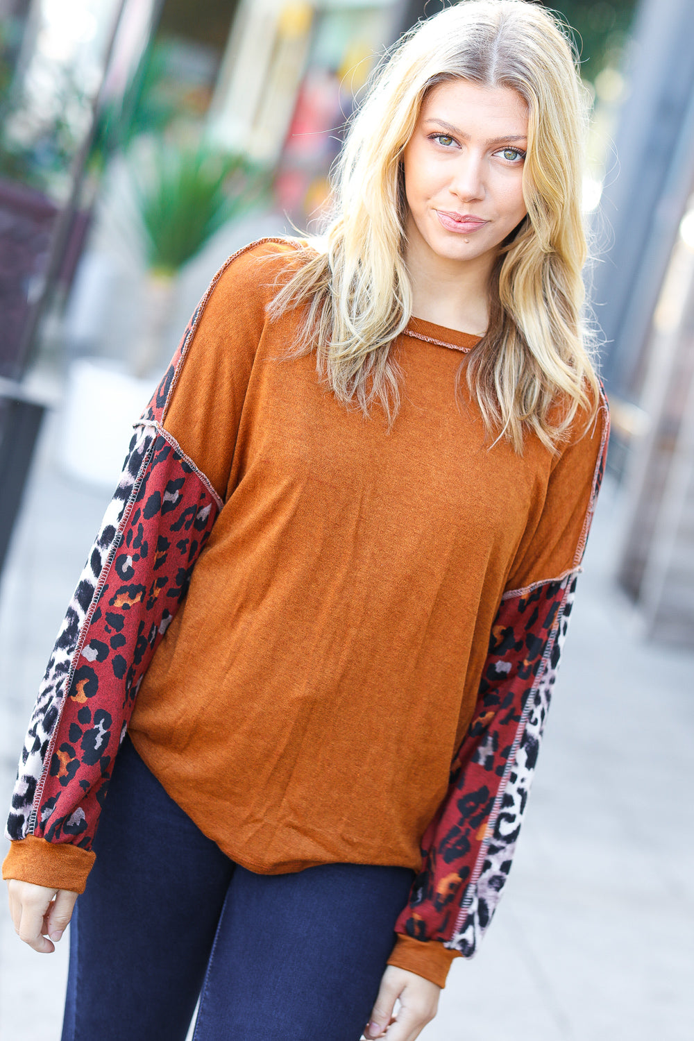 More Than Lovely Colorblock Leopard Knit Top