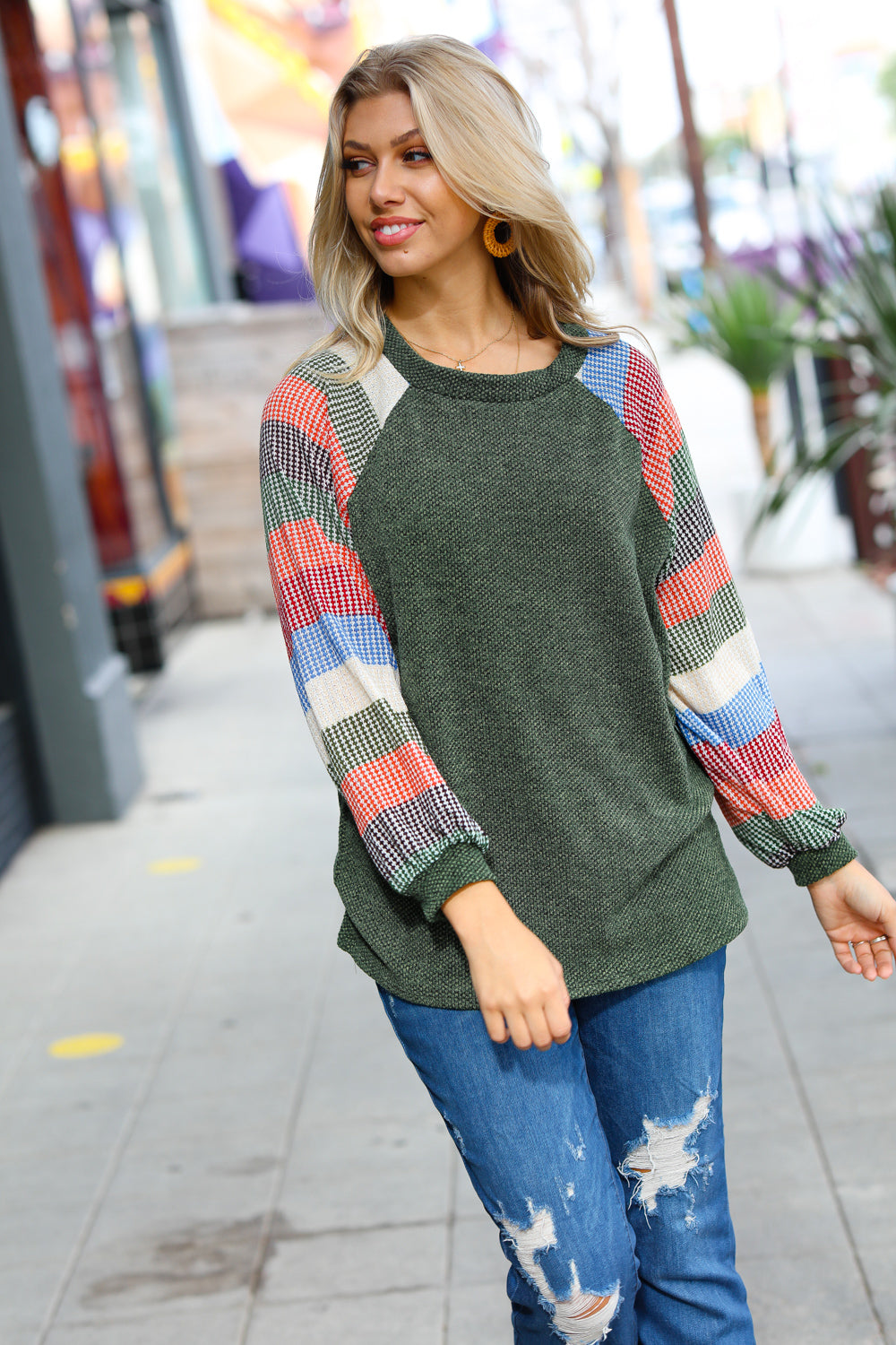 Carry On Striped Sleeve Knit Top