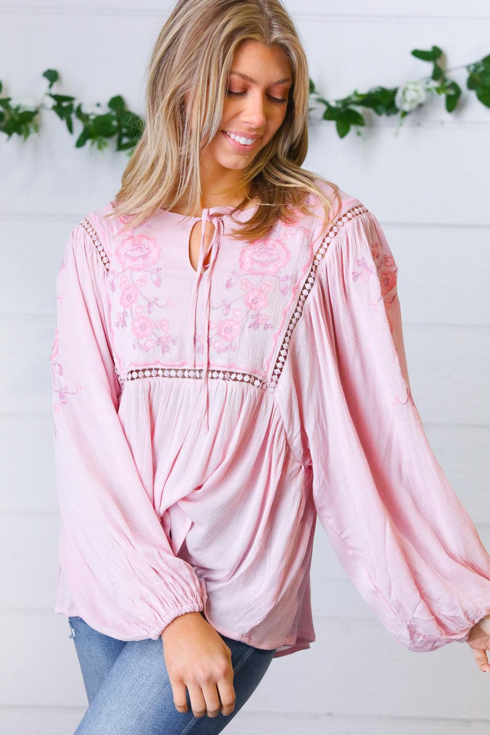 Desi Embroidered Peasant Top • Blush - Atomic Wildflower