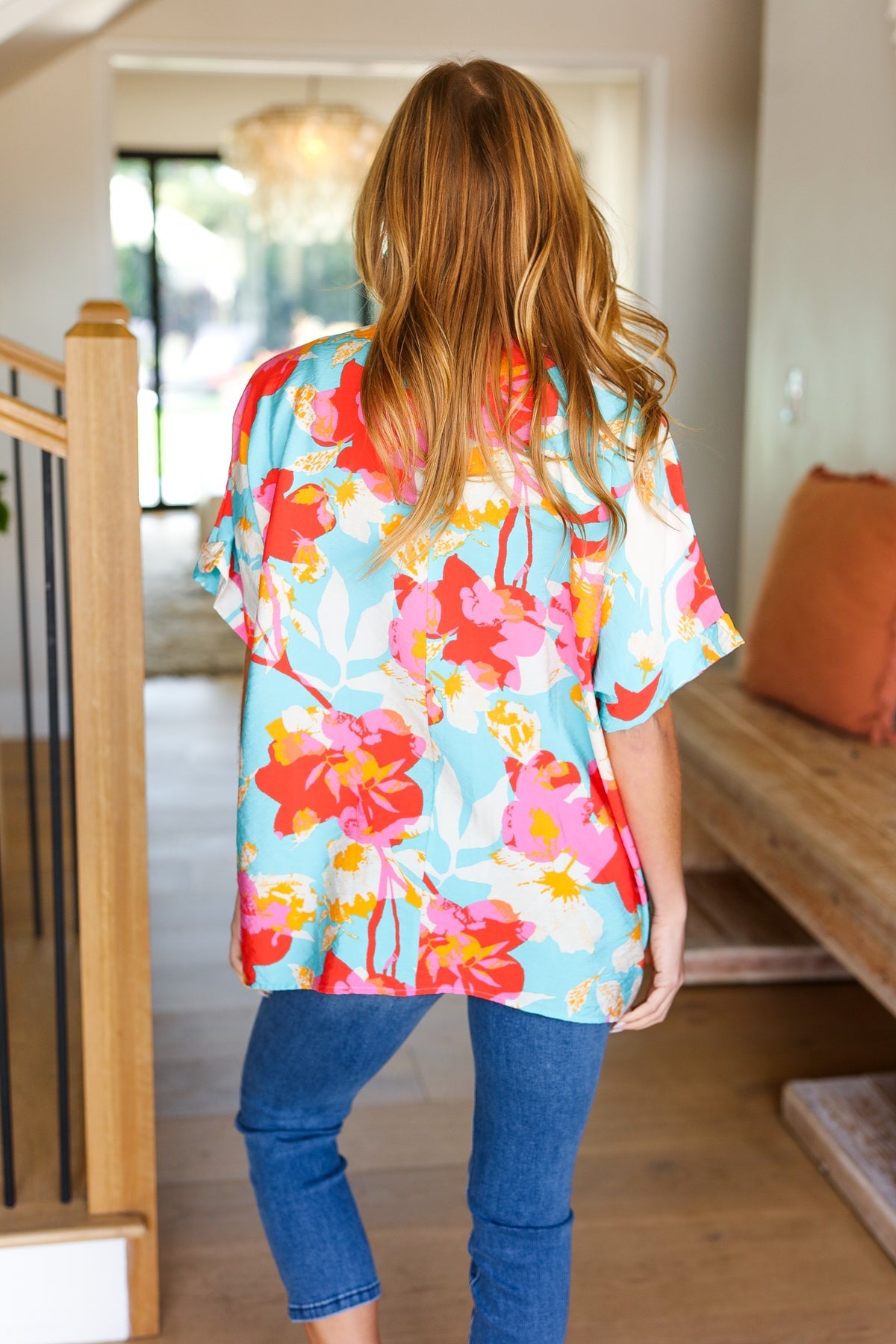 Cool Harbor Floral V Neck Woven Top