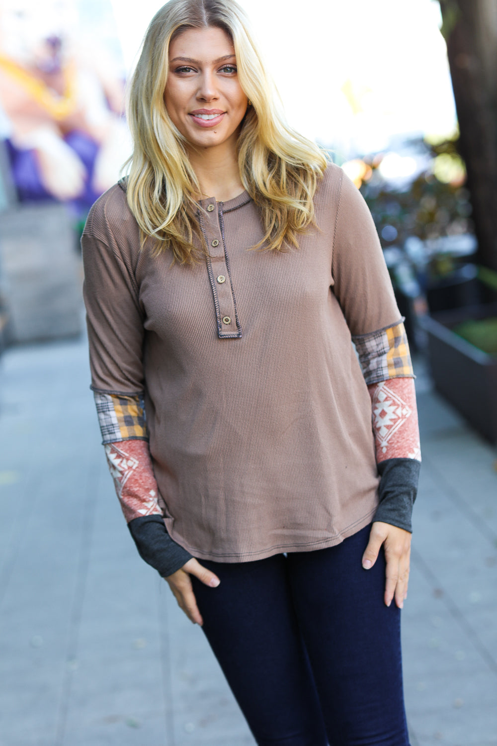All For You Taupe Thermal Top