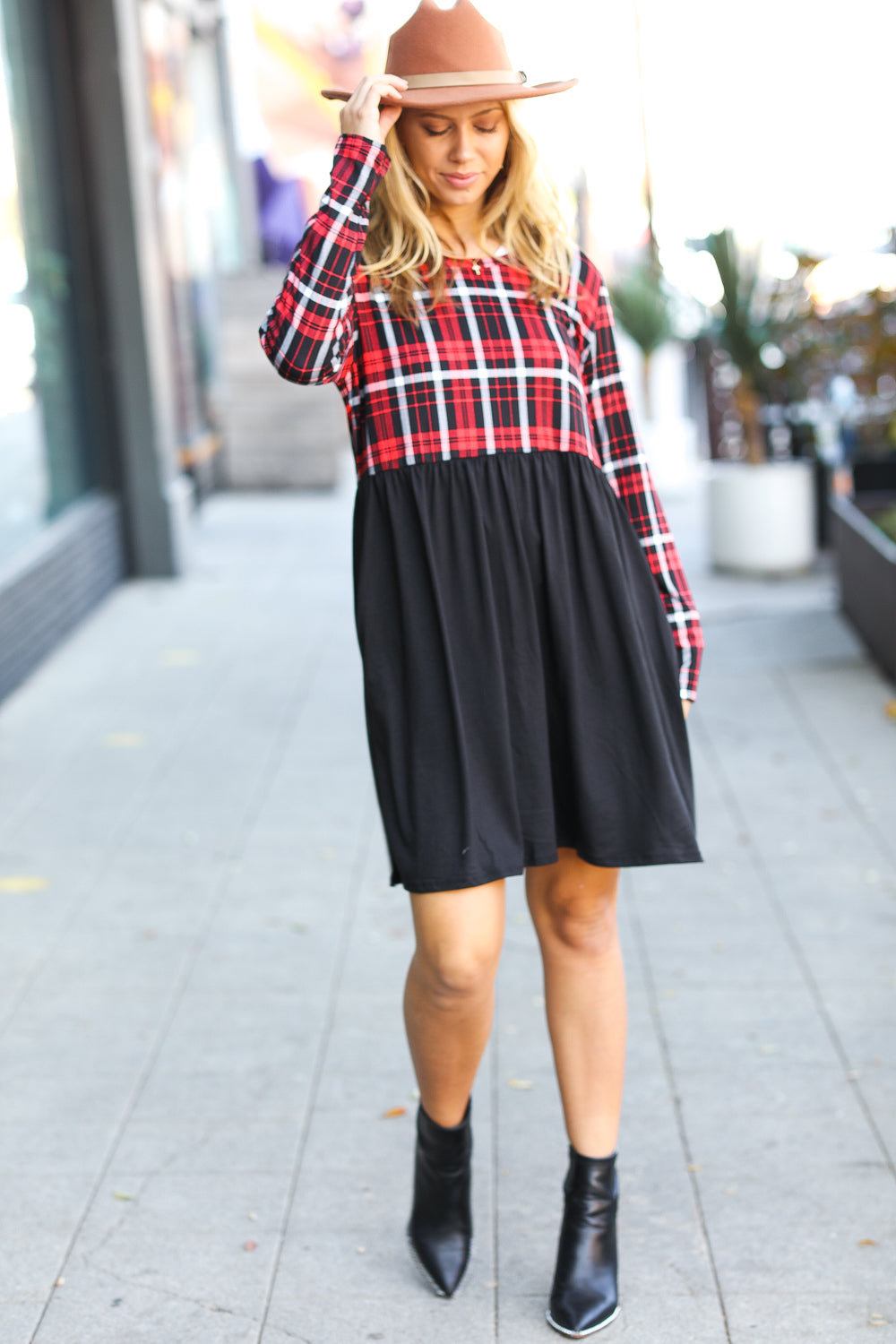 About You Plaid Hacci Babydoll Swing Dress