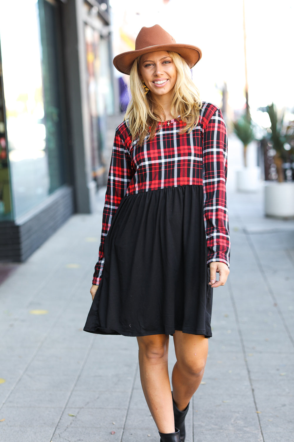 About You Plaid Hacci Babydoll Swing Dress