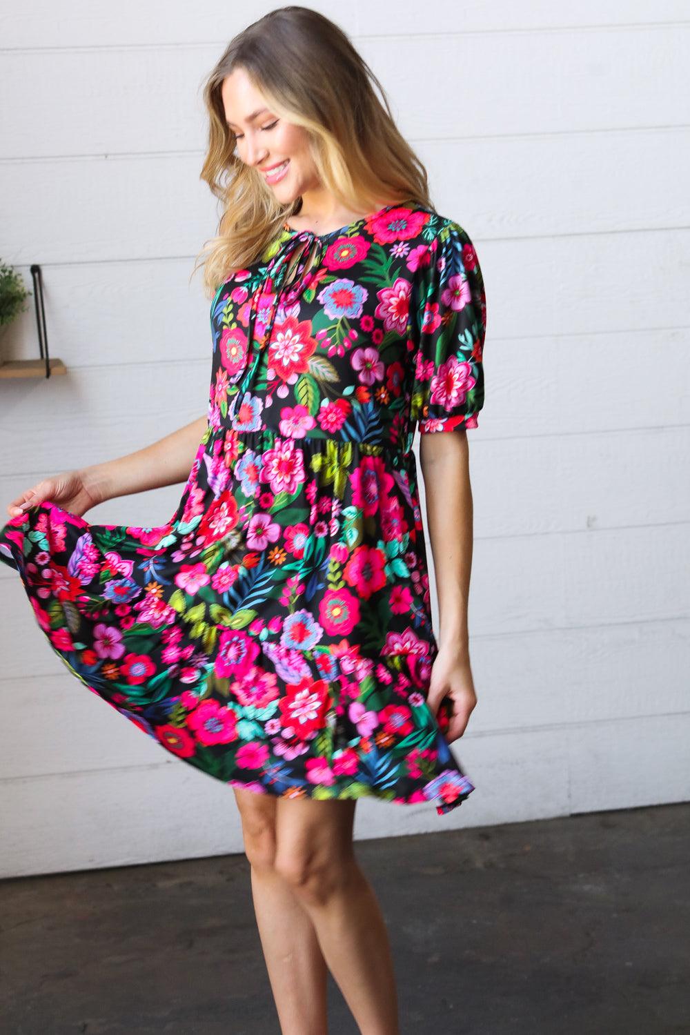 Making My Way Floral Tiered Dress - Atomic Wildflower