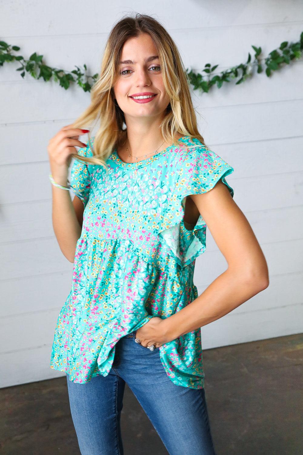 Get Into It Floral Stripe Babydoll Top - Atomic Wildflower