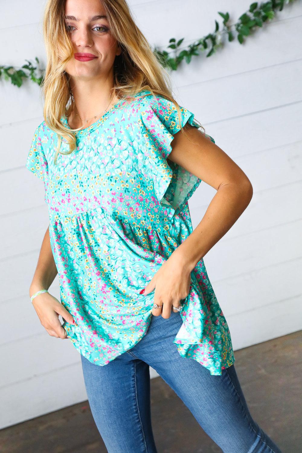 Get Into It Floral Stripe Babydoll Top - Atomic Wildflower