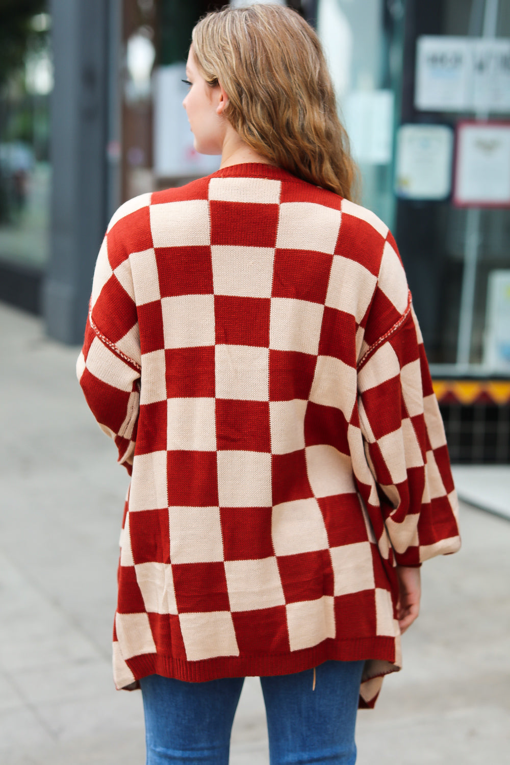 Can't Help But Love Checkered Cardigan • Rust