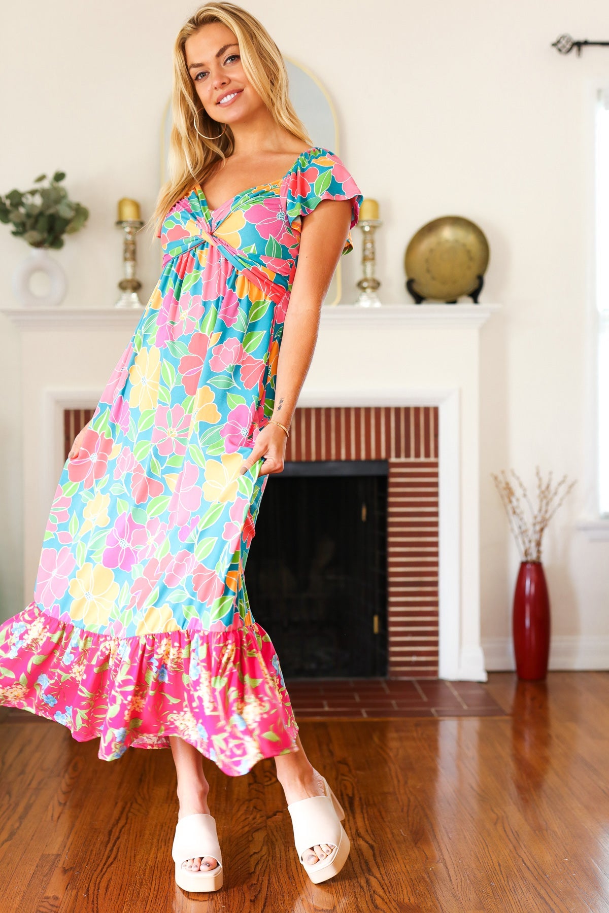 Vacay Vibes Floral Print Sweetheart Maxi Dress