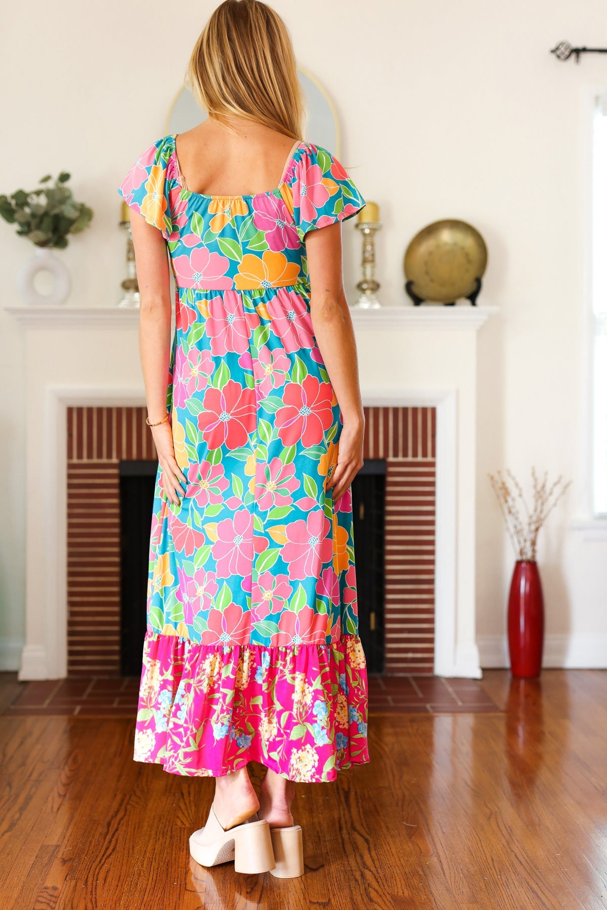Vacay Vibes Floral Print Sweetheart Maxi Dress