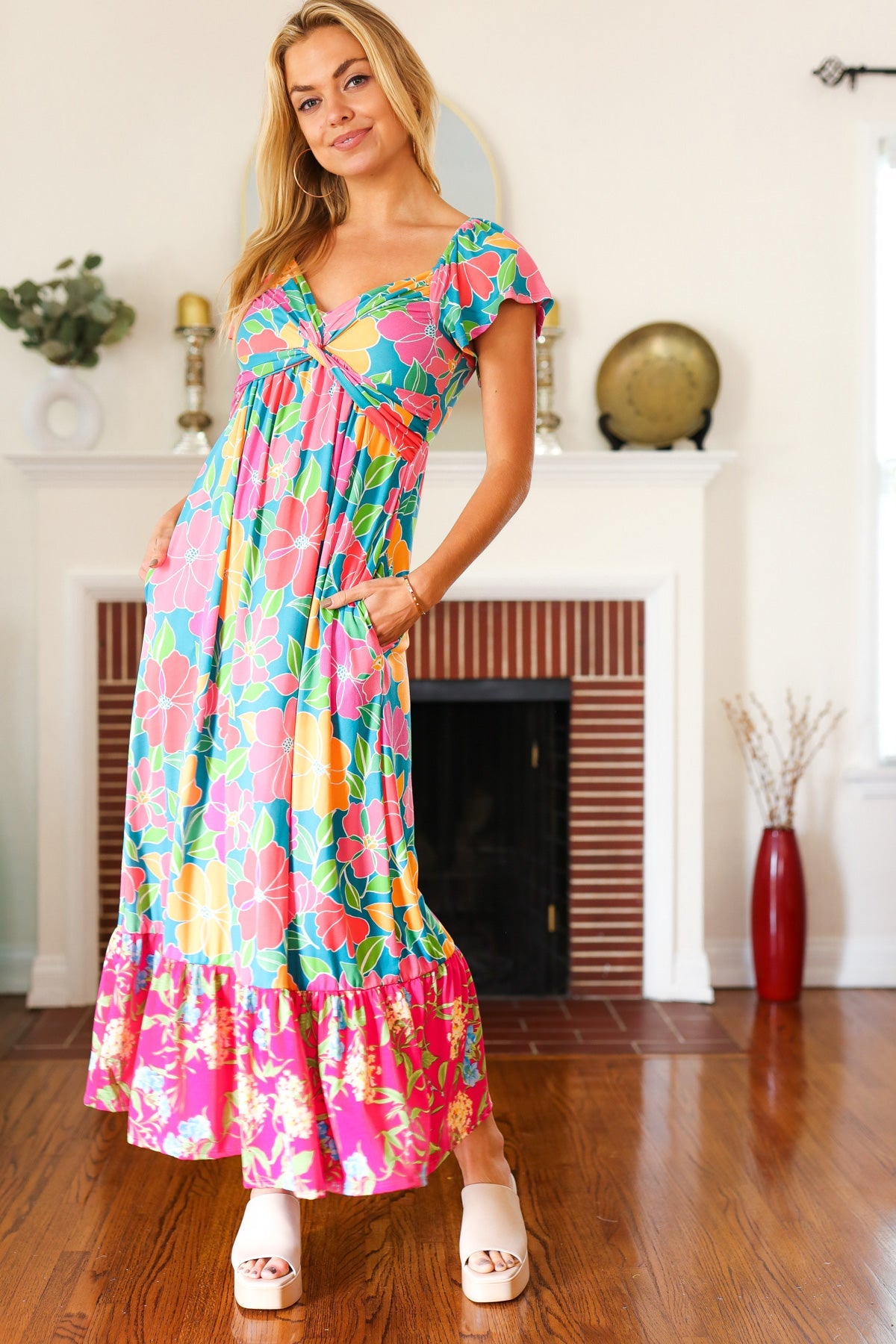 Vacay Vibes Floral Print Sweetheart Maxi Dress